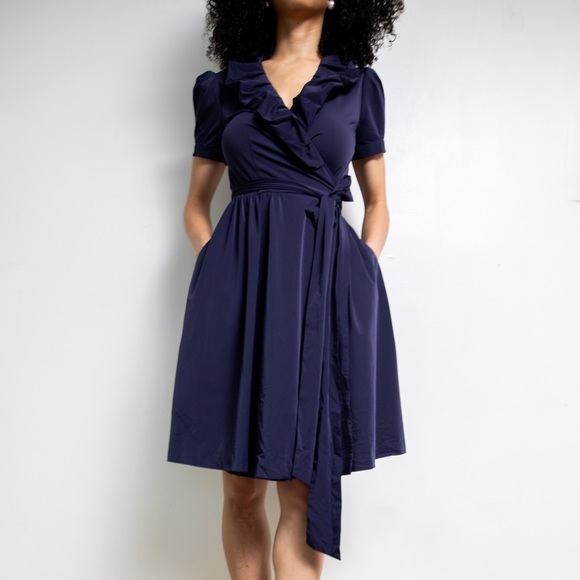 Diane von Furstenberg V-neck Wrap Mini Dress with Ruffles - Picture 2 of 6